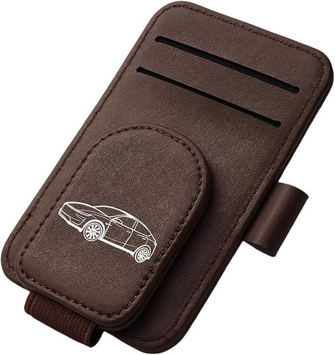 Model Y Sunglass Holder Clip Compatible with Tesla Model Y Juniper Interior Accessories Organizer Eyeglass Hanger Visor Ticket Card Decor Sunglasses Holders Part De Decorations (Brown)