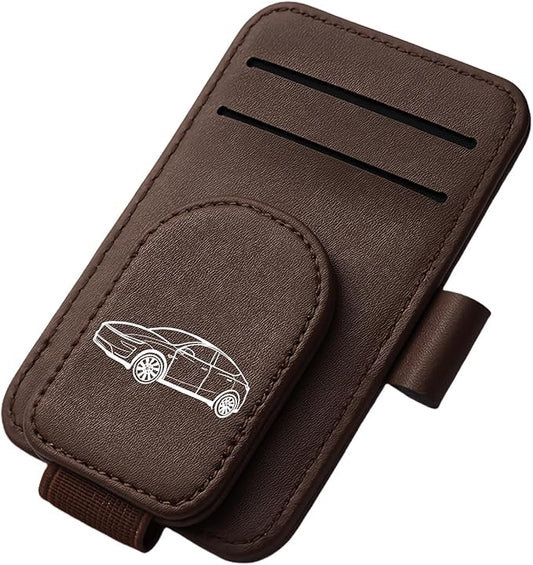 Model Y Sunglass Holder Clip Compatible with Tesla Model Y Juniper Interior Accessories Organizer Eyeglass Hanger Visor Ticket Card Decor Sunglasses Holders Part De Decorations (Brown)