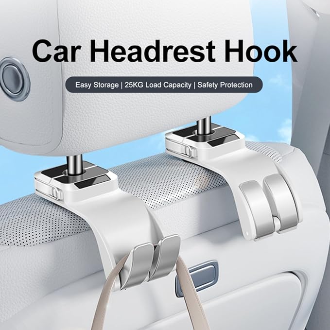 [Luxury car purse hook] | Universal headrest hooks for car | Heavy Duty Car Accessories Interior，car organizer | Multi-Function purse hook for table for Women & Men | 25KG Load Capacity (White)