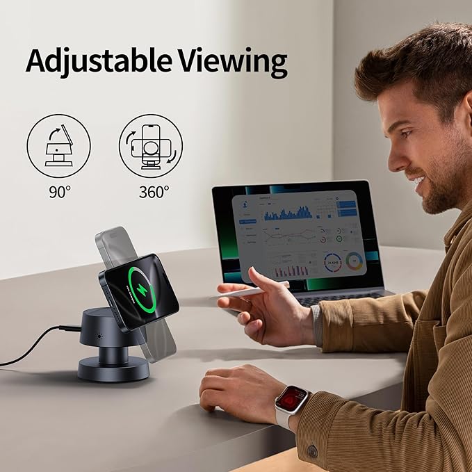 4 in 1 Magnetic Wireless Charging Station,15W Fast Charging with Adjustable Night Light for MagSafe Charger Stand,3 in 1 Wireless Charger for iPhone 17/16/15/14/13 Pro Max,Apple Watch & AirPods