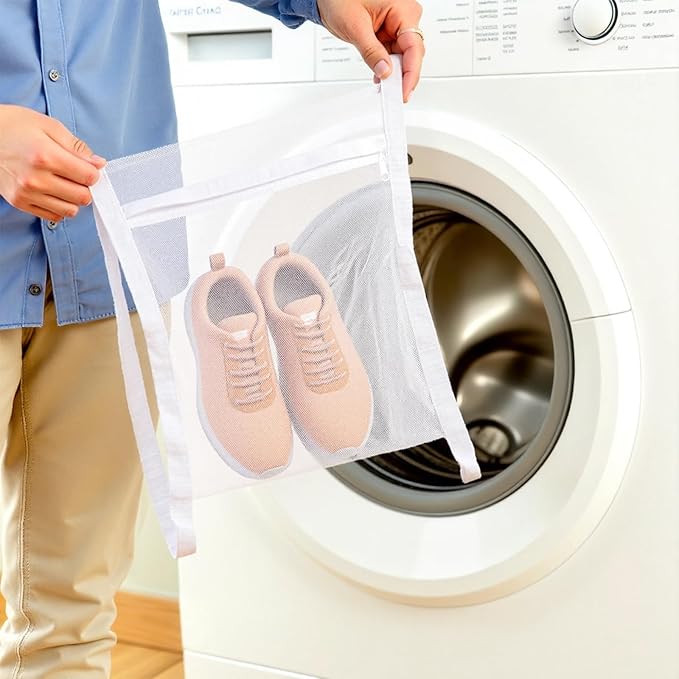 Shoe Dryer Bag, Mingting Large Wash Dry Net Bag 15.7x15.7 Inch for Sneaker Shoes Laundry Dryer Bags with Zipper and Strap for Most Dryers Door,White(3 Pack)