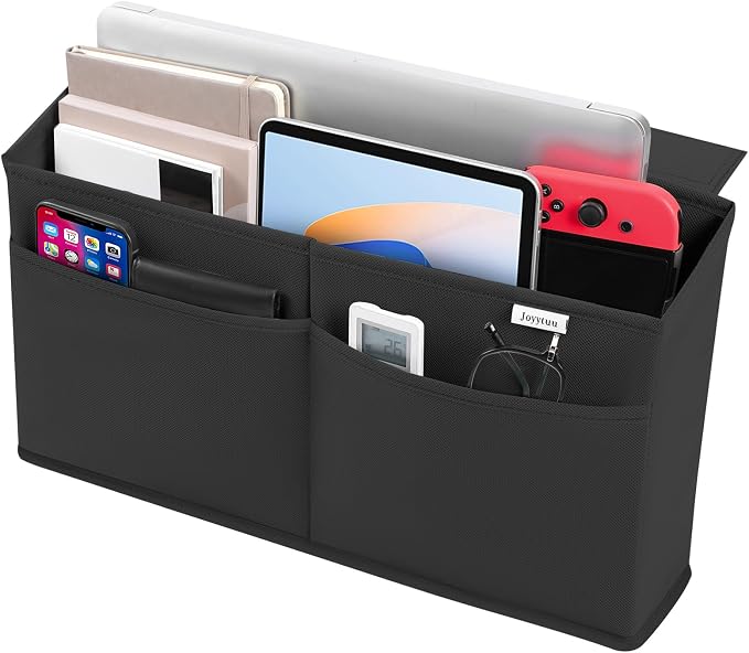 Desk Side Hanging Organizer, Adhesive Storage Bag with Pockets for Magazine Ipad Notebook, for End Tables Home Office Desks Computer Workstations Dressing Table, Black