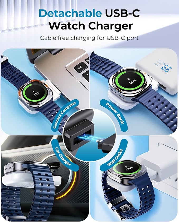 EGV Wireless Charger for Samsung – 3 in 1 Wireless Charging Station for Galaxy S26 Ultra S25 S24, Z Fold Flip 7/6, Detachable Watch Charger for Galaxy Ultra 8/7/6, Foldable, Fast Charging, White