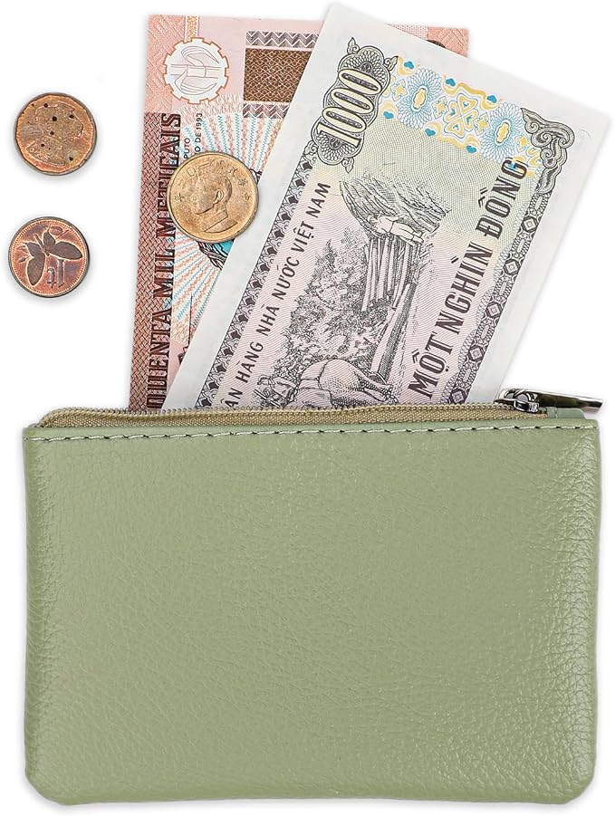KALIONE 2 Pack Coin Purse, Portable PU Leather Coin Purse with Zipper Coin Purse Mini Change Purse Small Coin Purse for Women Credit Card Folded Bills ID Key Headset Lipstick(Black&Green)