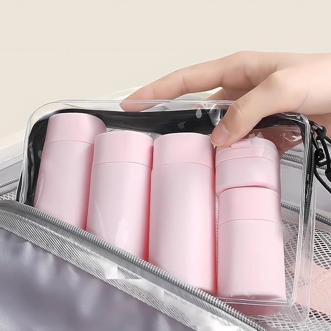 Suteng Travel Bottles for Toiletries, 5 Pack Travel Size Containers, TSA Approved Leak Proof - Silicone Toiletry Containers with Clear Bag for Shampoo, Conditioner & Lotion, Travel Essentials