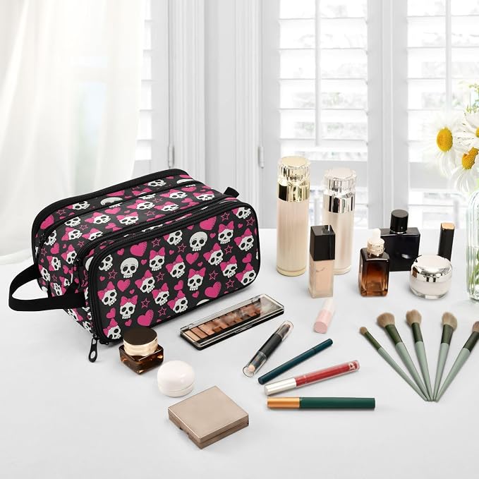 MNSRUU Travel Makeup Bag,Cute Skulls Makeup Bag Large Capacity Portable Travel Toiletries Bag for Travel Size Cosmetic Bag Organizer, Women Toiletry Makeup Bag Organizer