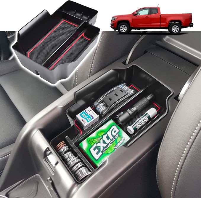 RUNROAD Center Console Organizer Tray Compatible with Chevy Colorado/GMC Canyon 2015 2016-2020 2021 2022 Accessories, Insert ABS Secondary Storage Box Armrest Tray Coin Holder Red