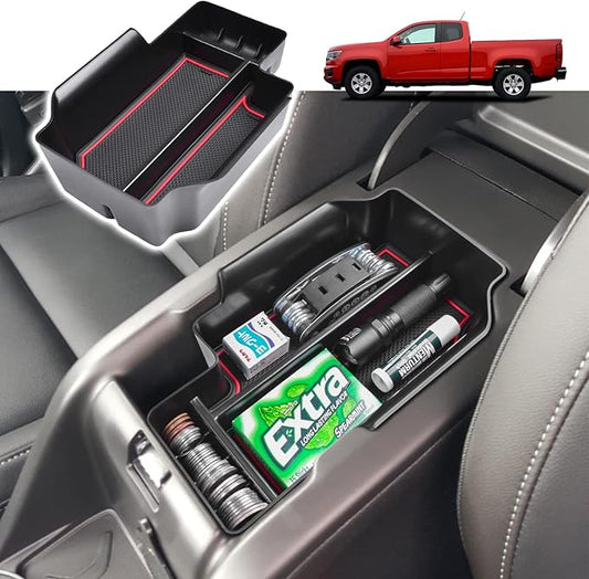 RUNROAD Center Console Organizer Tray Compatible with Chevy Colorado/GMC Canyon 2015 2016-2020 2021 2022 Accessories, Insert ABS Secondary Storage Box Armrest Tray Coin Holder Red