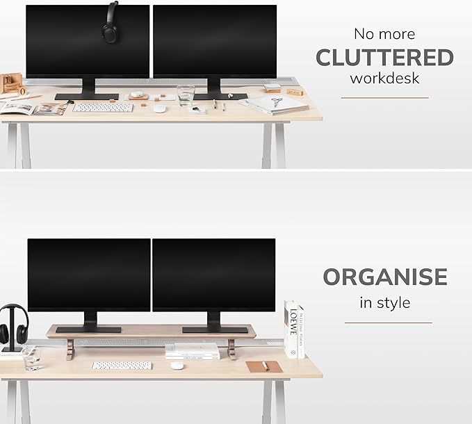Anji Mountain Monitor Stand - Desktop Organizer & Laptop Riser, Ergonomic Monitor Riser, Space-Saving Monitor Stand for Desk, Durable Construction, Easy Assembly, Ideal for Home & Office,Biscotti