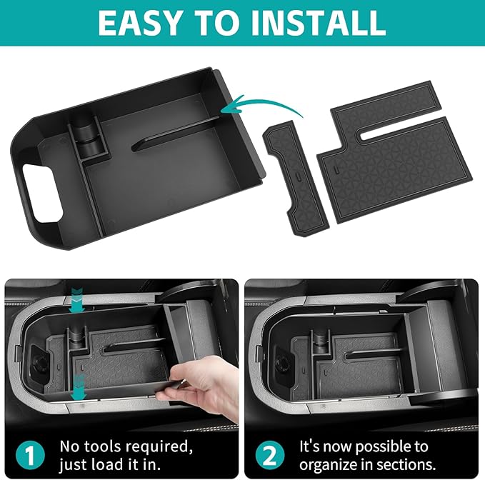 Center Console Organizer Tray Compatible with 2019-2025 Toyota RAV4 & Prime Accessories, ABS Material Insert Armrest Secondary Storage Box for RAV-4 Interior Accessories, Black