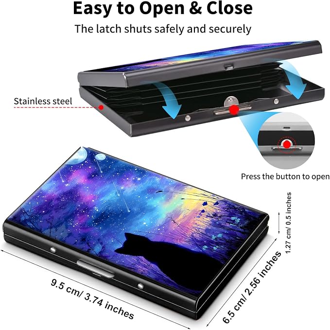 Metal Wallet,Credit Card Holder for Women Men,RFID Blocking Card Holder Mini Slim Aluminum Wallet ID Case Hard Case Business Card Holder Case,Cute Cat Galaxy