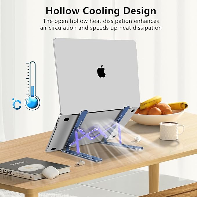 Laptop Stand, Computer Tablet Stand, Adjustable Aluminum Foldable Portable Laptop Holder Riser, Compatible with MacBook Air Pro, Lenovo, HP, Dell, More 10-15.6??Laptops and Tablets (Blue)