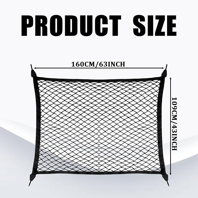 Elastic Cargo Net for SUV Trucks, Ceiling Cargo Net, Adjustable Trunk Mesh Net Organizer 32" X 24" Stretch to 63"X43" with Hooks, Universal Car Rear Trunk Bed Netting Storage Accessories（Black）