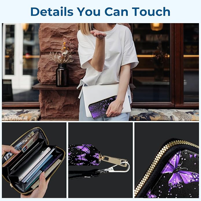 Wristlet Wallet for Women, RFID Blocking Phone Wallet, Large Capacity Zip Around Clutch, Fits iPhone 15 Pro Max, Travel Organizer Purse