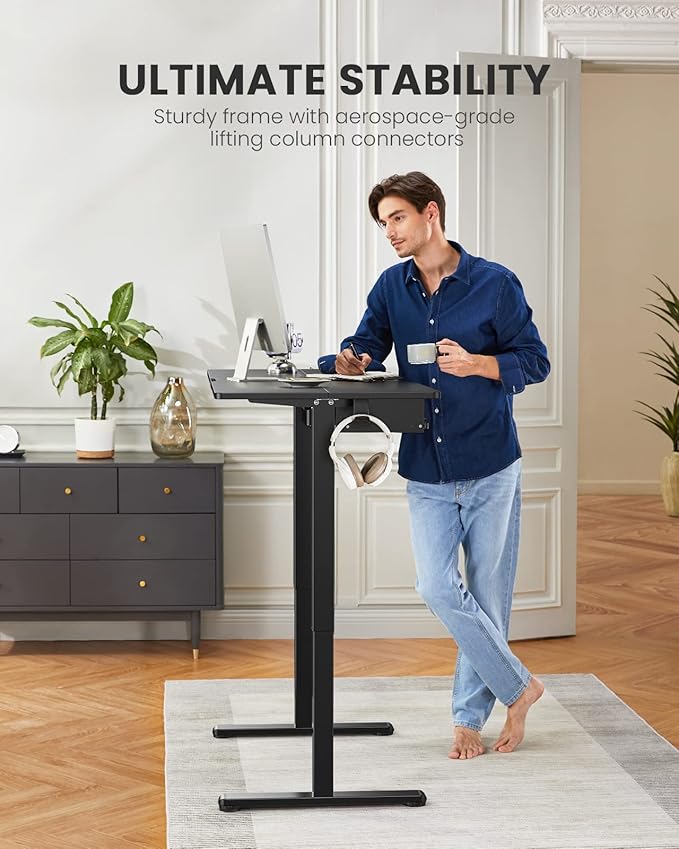 ErGear Electric Standing Desk with Keyboard Tray, 55x28 Inches Adjustable Height Sit Stand Up Desk, Home Office Desk Computer Workstation, Black