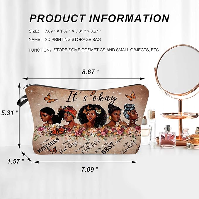 Black Girl Makeup Bag – Inspirational Cosmetic Bag for Black Women, Melanin Beauty Travel Pouch, Self Love Gift for Women, Natural Hair African American Cosmetic Bag