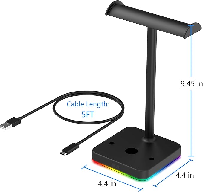 KAFRI RGB Dual Headphone Stand with Wireless Charger Desk Gaming Double Headset Holder Hanger Rack with 10W/7.5W QI Charging Pad - Suitable for Gamer Desktop Table Game Earphone