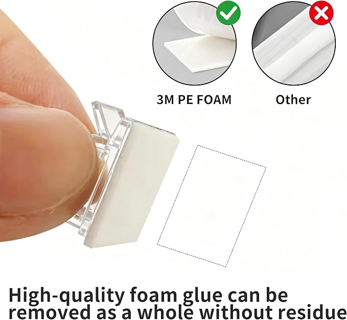 20 Pack Adhesive Cable Clips for Cord Management, Small Wire Holders for Desk Wall Car, Strong Sticky Cable Organizer for Phone Charger, USB, TV, Ethernet & More (20, Clear)