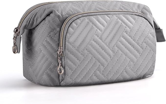 BAGSMART Travel Makeup Bag, Cosmetic Bag Small Make Up Organizer Case,Wide-open Pouch for Women Purse for Toiletries Accessories Brushes Grey