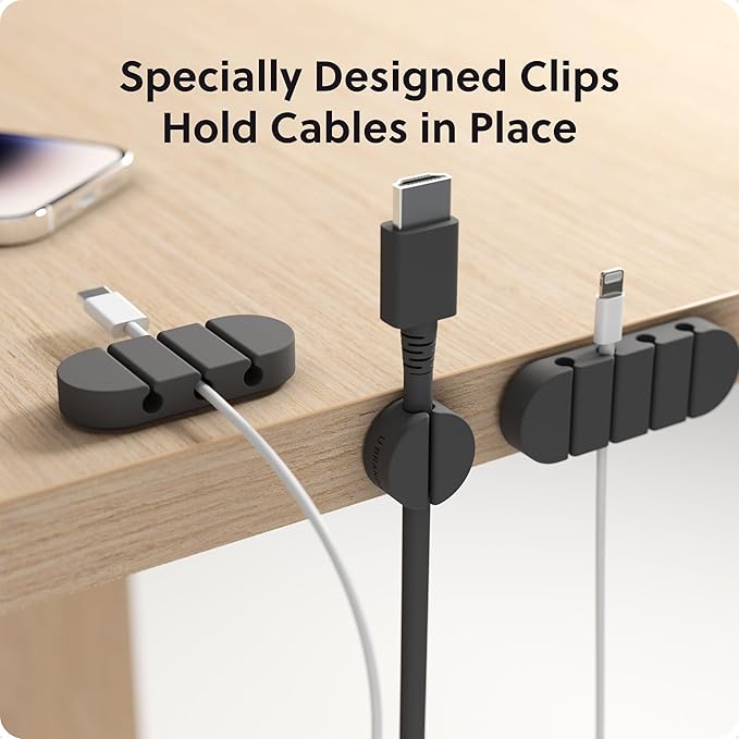 U Brands Adhesive Cord Organizers, Set of 15 Cable Clips, Office Desk Accessories, Office Supplies, Soft Touch Matte Black
