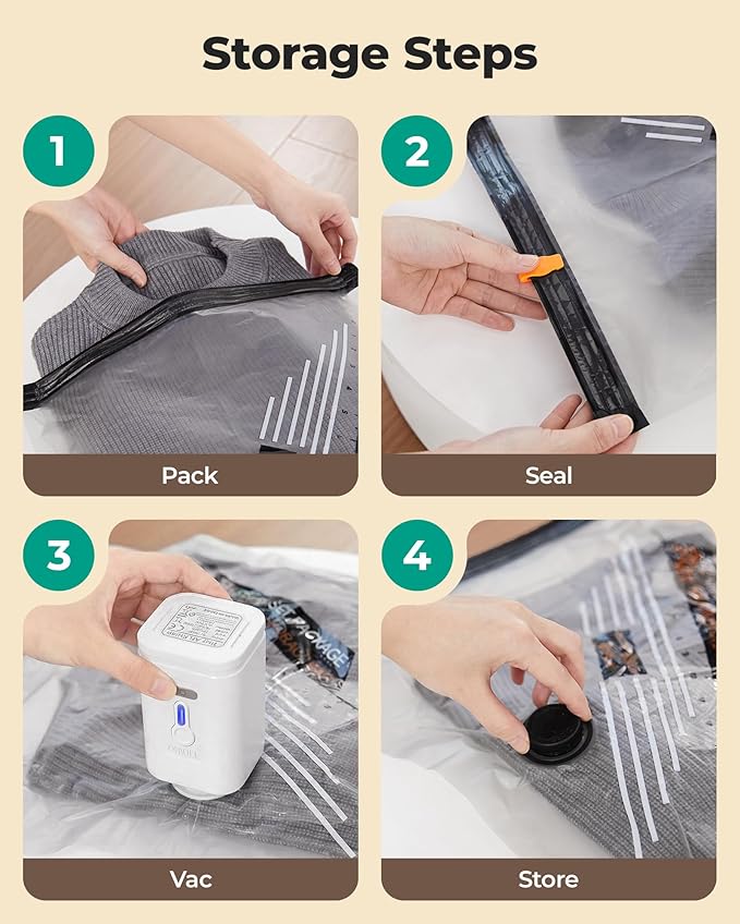BAGSMART Rechargeable Wireless Pump Travel Storage Bags Set, Portable Space Saver Bags for Travel & Home, Vacuum Compression Seal Bag for Clothing- 12-Pcs Set