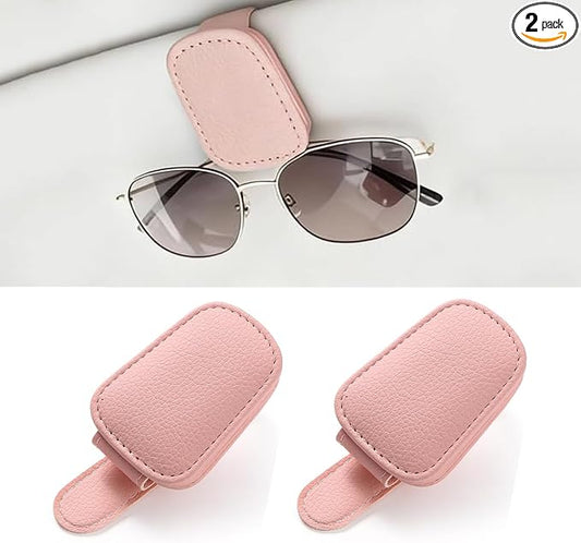 Sunglass Holder for Car, Magnetic Leather Sunglasses Clip for Car Visor, Eyeglass Hanger Clip for Car Sun Visor (Pink 2 Pack)