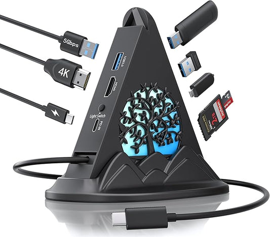 USB C Hub, 8 in 1 USB C Hub Multiport Adapter with 4K HDMI, PD 100W, 5Gbps Type C 3.0, 3xUSB A 3.0, SD/TF Card Reader. RGB USB Hub for MacBook Air/Pro, HP, Laptop, PC, Switch, PS5(Tree)