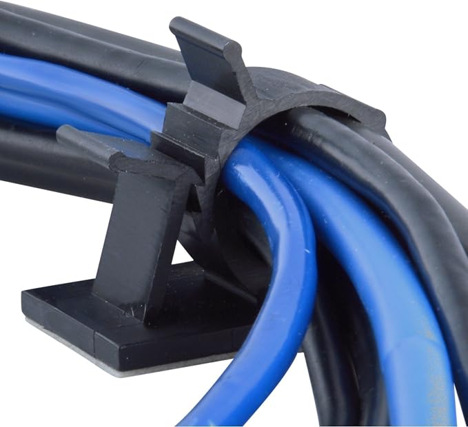 Cable Clips, GLE2016 Self-Adhesive Wire Holder Cable Organizer Cord Management Clamps with Adjustable Backed 20 Pack Black