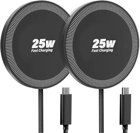25W Wireless Charger for MagSafe, Magnetic Fast Charging Pad for iPhone 17/16/15/14/13/12 Series & AirPods, Strong Magnet, Portable Wireless Charger for Travel Home Office (Elegant Black, 2Pack)