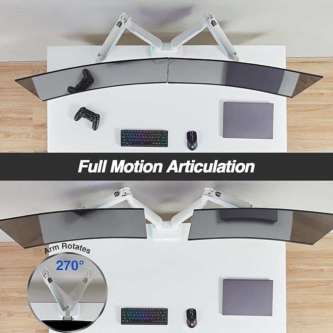 AVLT RGB Lights Dual 17??43??Gaming Monitor Arm Desk Mount, Fits Two Flat/Curved/Ultrawide Screen up to 44lbs(20kg), Height Swivel Tilt Adjustable Stand ??White