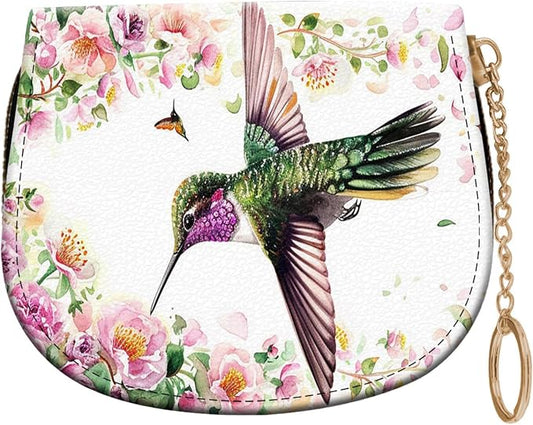 Women's Slim RFID Wallet – Compact Leather Card Holder Wallet for Women, 9 Card Slots RFID Blocking Credit Card Organizer, Small Travel Wallet - Hummingbird and Flowers