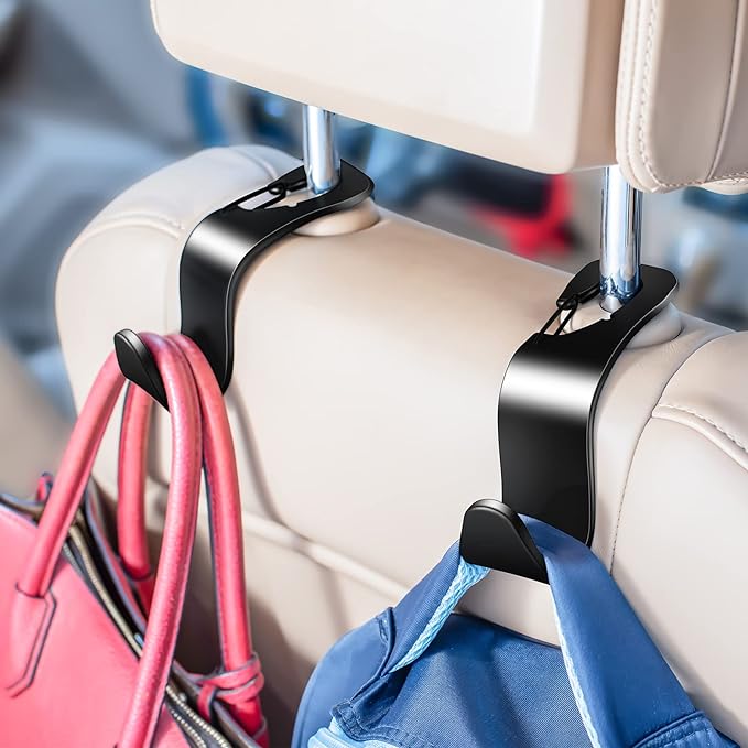 4 Pack Car Back Seat Headrest Hook Hanger for Purse Grocery Bag Handbag Hat, Purse Hook for Car with Clip