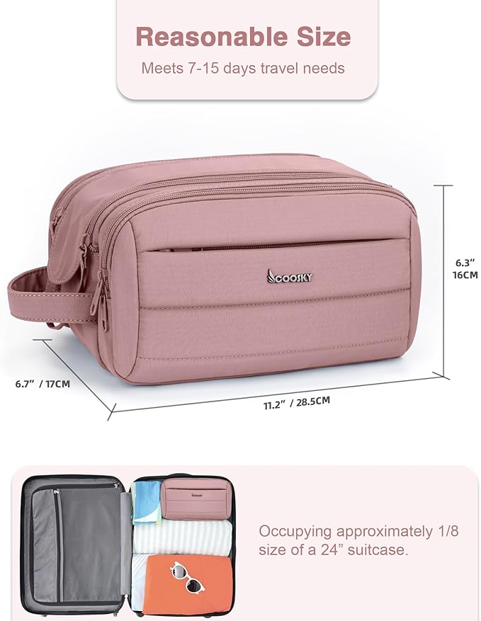 COOSKY Toiletry Bag for Men & Women, Cruise Ship Travel Essentials, Shaving Dopp Kit with Dry and Wet Separation, Water-resistant Bathroom Cosmetic Organizer Bag, Makeup Accessories, Dark Purple