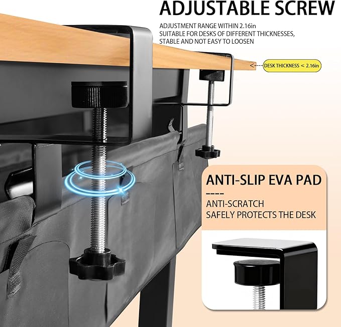 Under Desk Cable Management Tray No Drill, 36" Clamp Mount Under Desk Cord Organizer for Standing Desk Cable Management, Fabric Cord Organizer Fabric for Office Home, Black