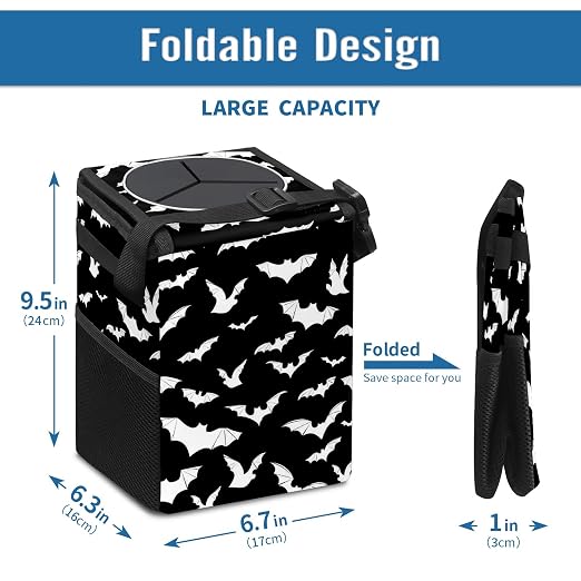 Black and White Goth Bats Car Trash Can with Lid Collapsible Reusable Waterproof Car Garage Bag,Automotive Garbage Can,Car Accessories Interior Car Organizer