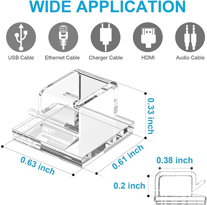 100 PCS Cable Clips, Upgraded Adhesive Cord Clips for Wires on Wall, Strong Wire Holders Cord Organizer for Cable Management, Christmas Lights, USB, Phone Charger, Cat 6, Car Dash Cam (Small, Clear)