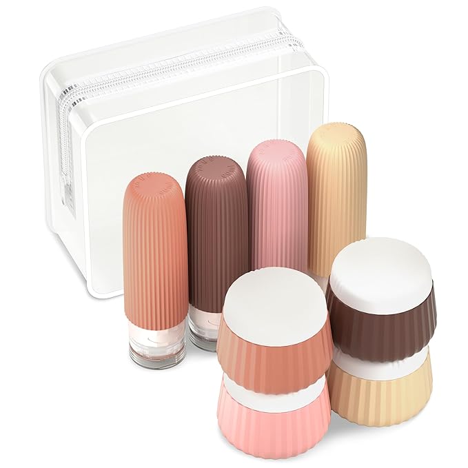 Mrsdry Travel Bottles 8 Pack, TSA Approved 3 oz Toiletries Containers, Leak Proof Silicone Squeezable Essentials Jars with Clear Bag