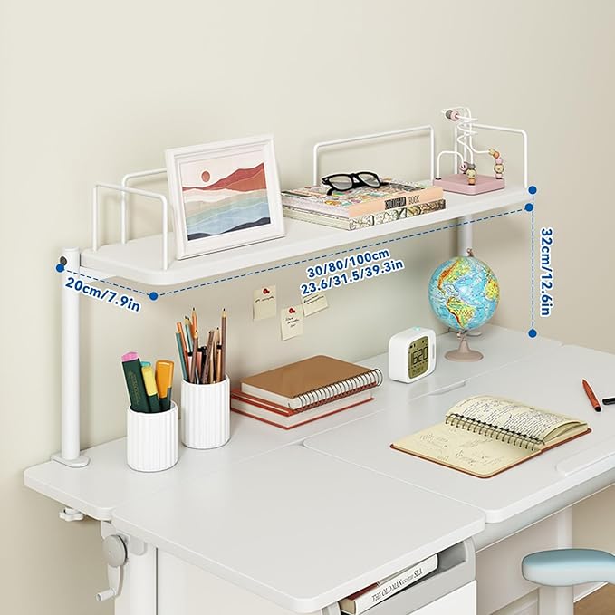 Clamp On Desk Organizer Shelf Extender Side Table Shelf Metal Desk ShelfTable Shelving Unit Design C-Clamp-on Above Or Under Desktop StorageShelf(Natural,60cm/23.6")