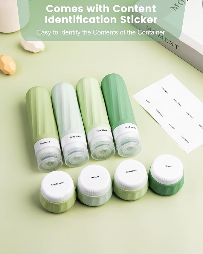 Mrsdry Travel Size Toiletries 10 Pack, TSA Approved 3oz & 1oz Silicone Refillable Containers with Clear Travel Bag