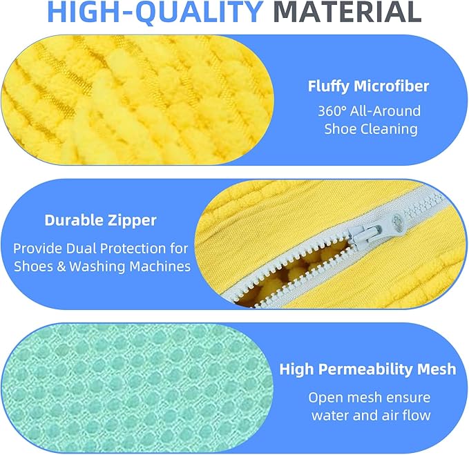 Shoe Washing Bag for Washing Machine,Fluffy Fibers Keep 360° Wrap-around Cleaning for All Types Shoe And Sizes,Laundry Shoe Bag for Washer and Dryer, Reusable Shoe Cleaning Bag for Sneaker