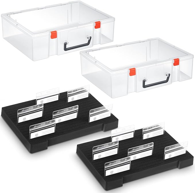 Chunful 2 Pcs Name Tag Holder with Case, Foam Name Badge Storage Tray Holds 48 Badges ID Badge Tray Organizer for Desk Classroom Office School, 14 x 10.6 x 4 in (Clear)