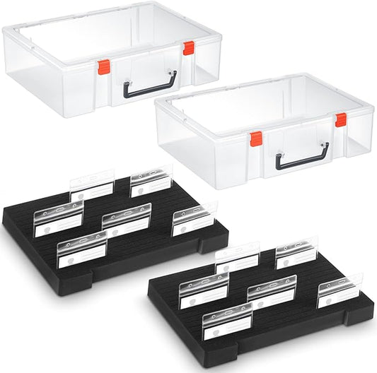 Chunful 2 Pcs Name Tag Holder with Case, Foam Name Badge Storage Tray Holds 48 Badges ID Badge Tray Organizer for Desk Classroom Office School, 14 x 10.6 x 4 in (Clear)