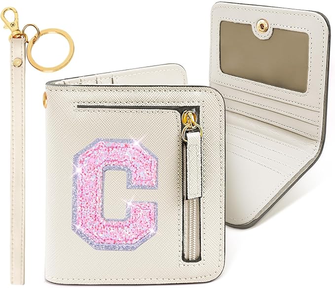 COSHAYSOO Small Wallet RFID Blocking Womens Lady Teenager Girls Personalized Initial Gift Preppy Monogrammed Letter Mini Purse for Travel Credit ID Cards Cash Coin Slot Holder Organizer Cream C
