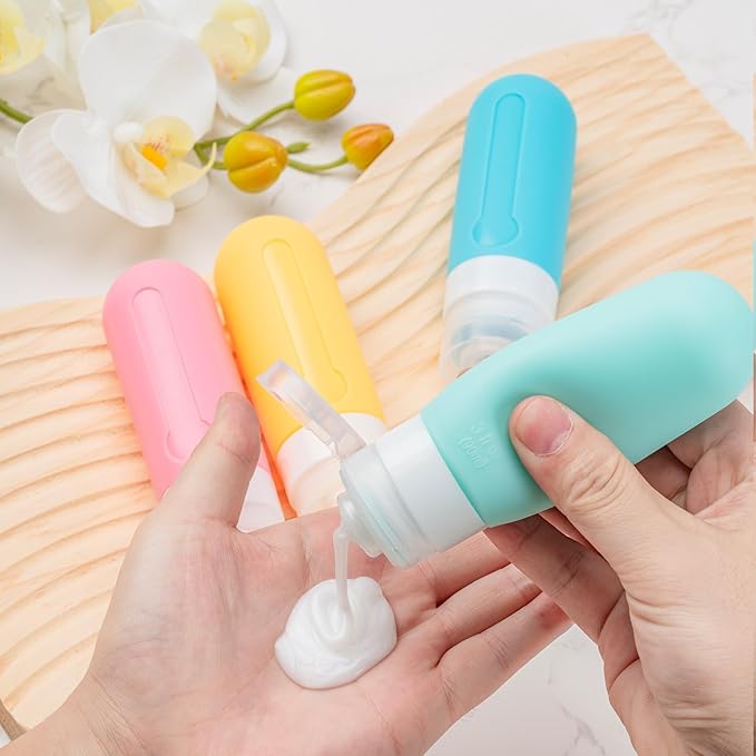 MODENGKONGJIAN 16 Pack Travel Bottles for Toiletries,TSA Approved Silicone Squeezable Travel Shampoo Bottles, 3oz Leak Proof Refillable Toiletry Cosmetic Containers (16PCS/Brown)