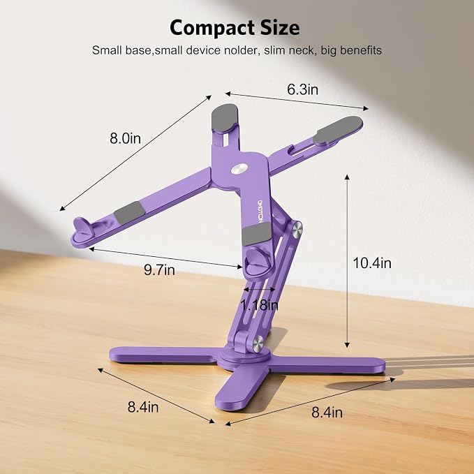 OMOTON 360° Rotating Laptop Stand Riser for Desk, Ergonomic Foldable Computer Stand Adjustable Height Angles for Collaborative Work, Easy Storage Fit Macbooks,All Laptops up to 16 inches, Purple