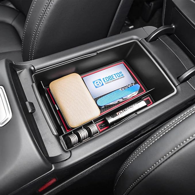 EDBETOS Center Console Organizer Tray Compatible with Hyundai Santa Fe TM 2021 2022 2023 Accessories and Santa Fe SEL 2022 2023 Interior Secondary Armrest Storage Box ABS Insert Tray, Red Trim