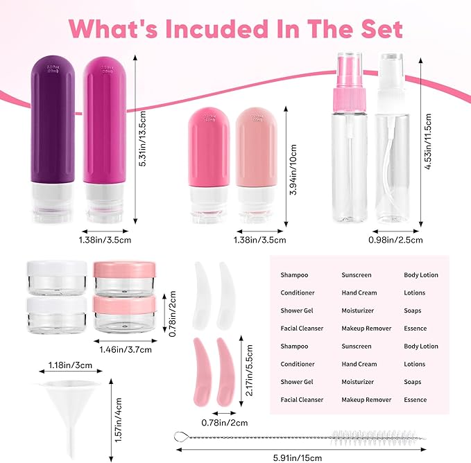 Landisun Travel Bottles for Toiletries 18Pack Travel Size Containers Toiletry Travel-Containers TSA Approved Leak Proof (Crimson)