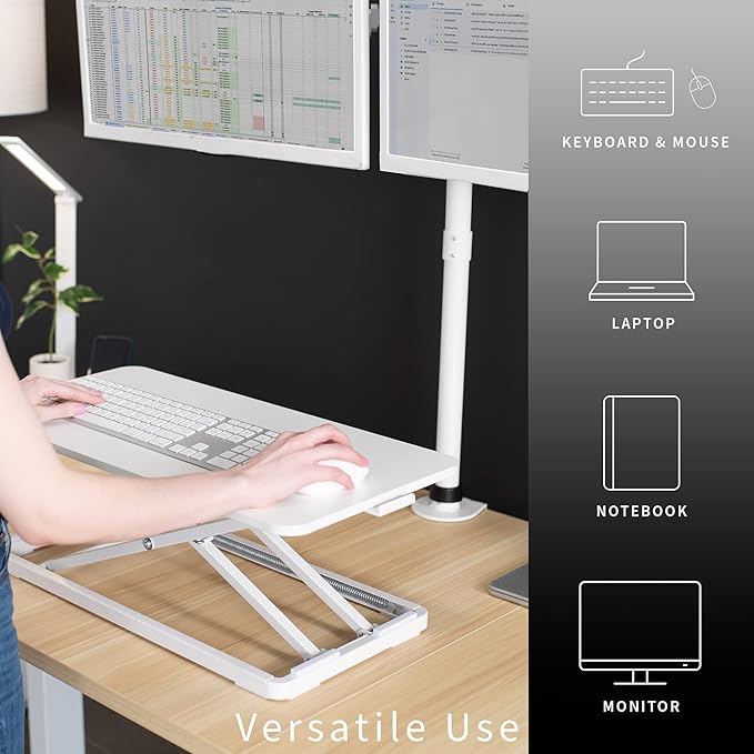 VIVO Single Top 24 inch Scissors Lift Keyboard and Mouse Riser, Height Adjustable Laptop Desk, For Ergonomic Sit Stand Workstations, White, DESK-V024AW