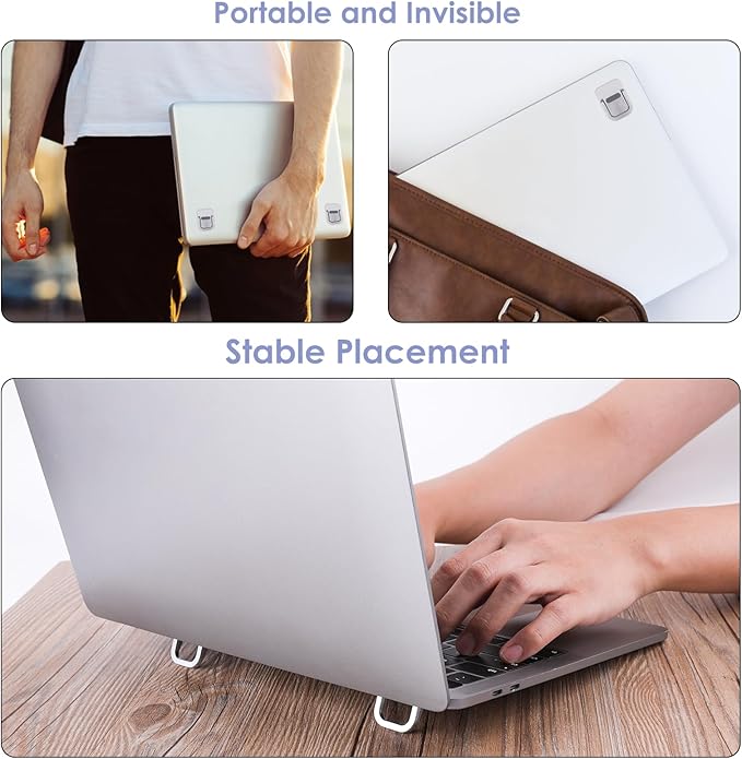 Giantree 2 Pcs Mini Portable Foldable Keyboard Stand for Desk, Invisible Laptop Stand, Self-Adhesive Keyboard Riser Feet for Most Keyboards (Silver), 10.24x4.72 inch