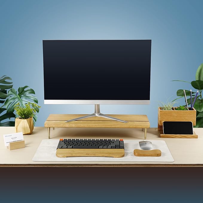Monitor Stand Wood Riser for iMac Laptop Computer Monitor ??A Sturdy Computer Stand to Elevate Your Screen and Reduce Eye Strain and Maintain Body Position(Oak Wood)